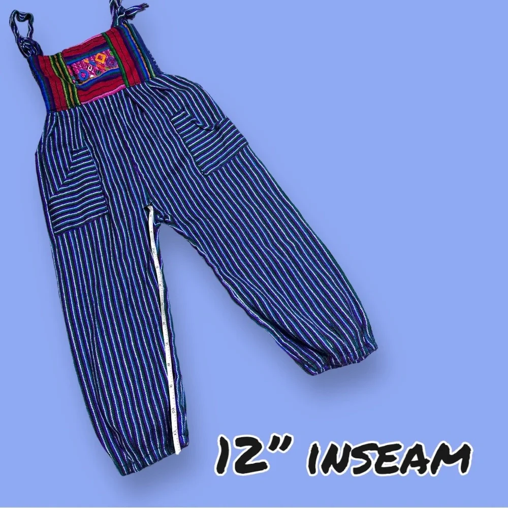 EUC Children’s Woven Multi-Color Striped Knit Romper. Adjustable Size 2-3T - Picture 3 of 8